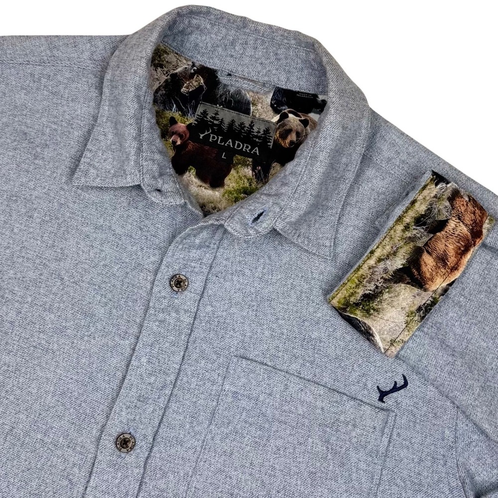 Pladra Flannel Button Up Shirt Flip Cuff Mens Large Blue Heather Long Sleeve